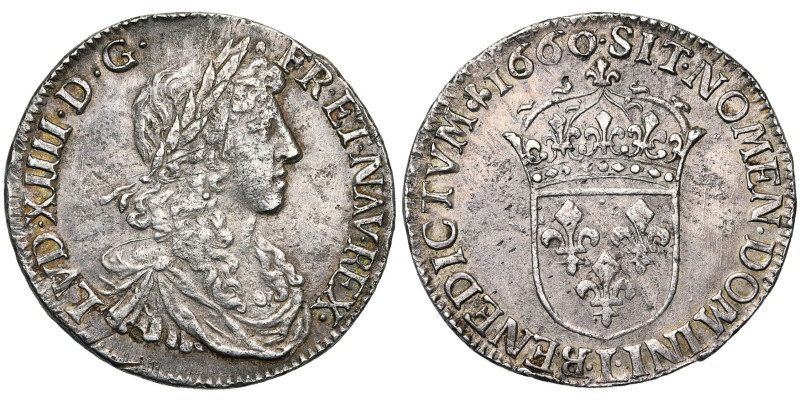 FRANCE, Royaume, Louis XIV (1643-1715), AR demi-écu au buste juvénile, 1660 L, B...