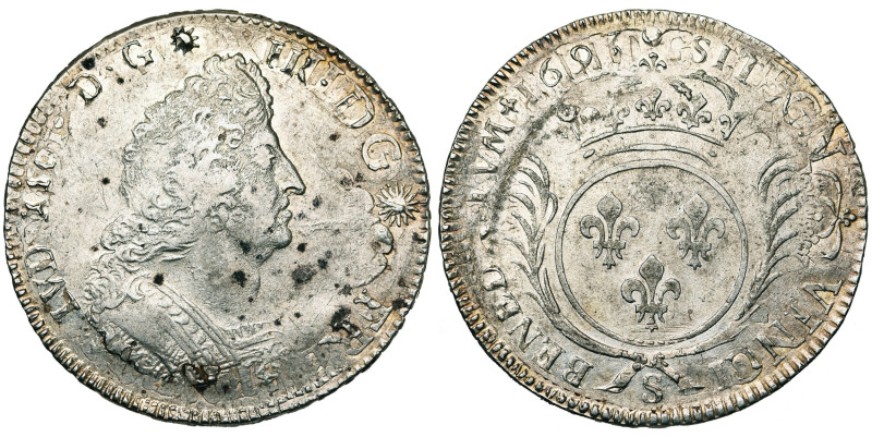 FRANCE, Royaume, Louis XIV (1643-1715), AR écu aux palmes, 1693 S, Reims. 2e réf...