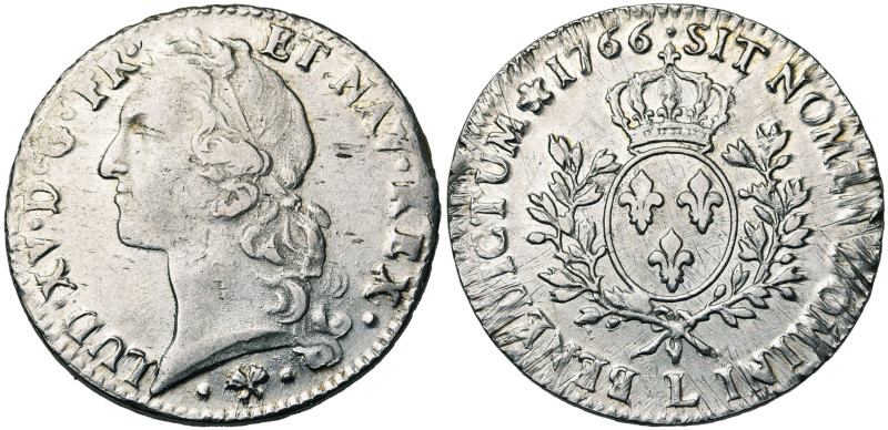 FRANCE, Royaume, Louis XV (1715-1774), AR écu au bandeau, 1766 L, Bayonne. D/ T....