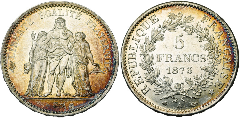 FRANCE, Troisième République (1871-1940), AR 5 francs, 1873 A, Paris. Gad. 745a....