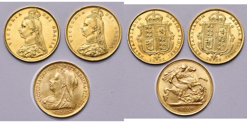 GRANDE-BRETAGNE, Victoria (1837-1901), lot de 3 demi-souverains: 1887 (2, à l'éc...