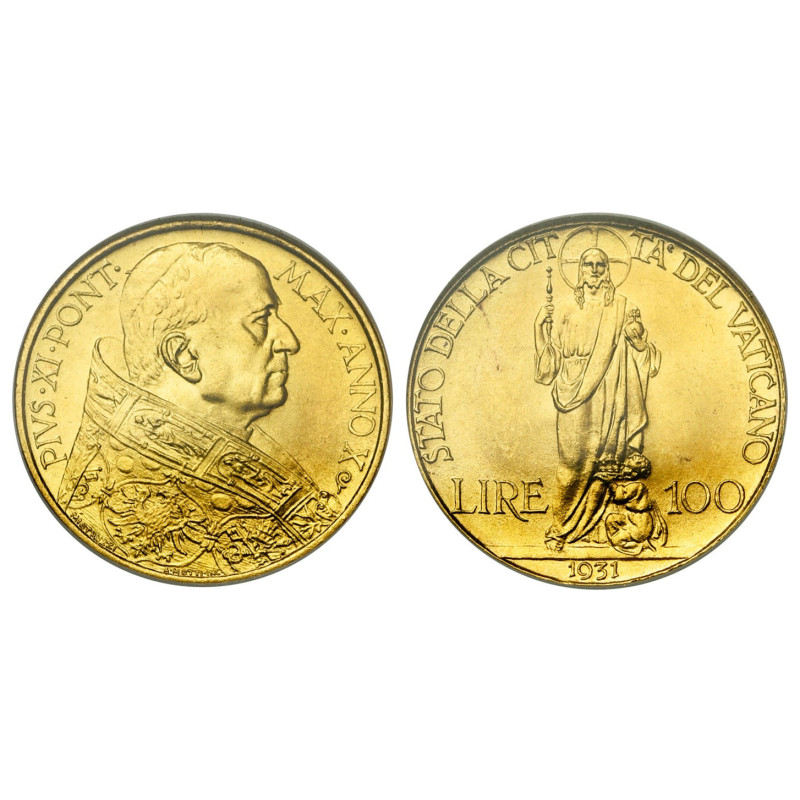 ITALIE, VATICAN, Pie XI (1922-1939), AV 100 lire, 1931, an 10. Munt. 1b; Fr. 283...