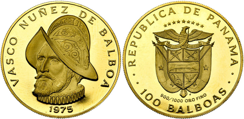 PANAMA, République (1903-), AV 100 balboas, 1975. Vasco Nunez de Balboa. Fr. 1. ...