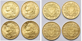 SUISSE, Confédération helvétique, lot de 4 p. de 20 francs: 1922 et 1930 (3).

Superbe