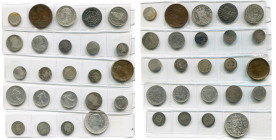 lot de 24 p., dont: Belgique, 10 centimes 1832; Espagne, Philippe IV, 2 reales 1627, Ségovie (traces de corrosion); France, 1 franc 1808 W, 1/2 franc ...