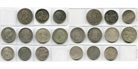lot de 10 p. en argent: Autriche, François Ier, Taler, 1825 A; François Joseph Ier, double florin, 1879, Noces d'argent (traces de soudure); Bavière, ...