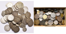 lot de 2,7 kg de petite monnaie (600 g en argent), la plupart des 19e et 20 s., dont 39 p. de 10 francs et 5 p. de 20 francs Turin, 1929-1933.