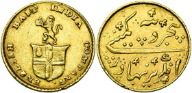 INDIA (BRITISH), MADRAS PRESIDENCY, East India Company, AV 5 rupees (1/3 mohur), n.d. (1820). Prid. 244; SAC 457; Fr. 1590. Edge marks.

about Very ...