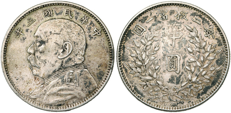 CHINA, Republic (1912-1949), AR 50 cents, year 3 (1914). Yuan Shih-kai. L.& M. 6...