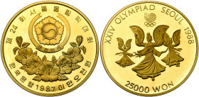 KOREA, South Korea, Republic (1948-), AV 25000 won (1/2 oz), 1987. 1988 Olympics. Fandance. Fr. 12.

Proof