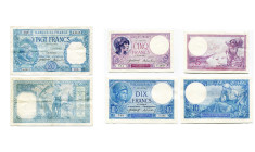 FRANCE, lot de 3 billets: 5 francs 1918, 10 francs 1916 et 20 francs 1918 (rare). Pick 72, 73, 74.

Très Beau