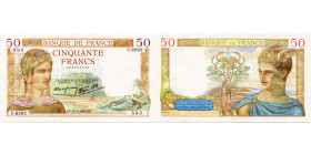 FRANCE, Banque de France, 50 francs, 27.5.1938. Cérès. Pick 85a. Trou d'épingle. Légèrement froissé.

Superbe