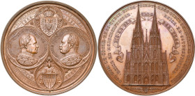 ALLEMAGNE, AE médaille, 1880, Lorenz. Consécration de la cathédrale de Cologne. D/ Dans quatre médaillons, les portraits de Frédéric Guillaume IV et G...
