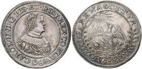 PAYS-BAS MERIDIONAUX, AR jeton, 1666, Anvers. Inauguration de Charles II en Brabant. Premier module. D/ B. à d., tête nue. R/ RENASCITVR Entre deux br...