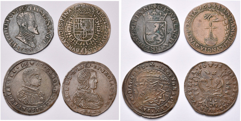 PAYS-BAS MERIDIONAUX, lot de 4 jetons en cuivre: 1578, Chambre des Comptes de Br...