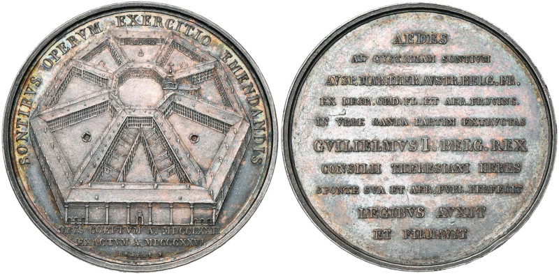 BELGIQUE, Royaume des Pays-Bas, AR médaille, 1826, Braemt. Construction de la pr...
