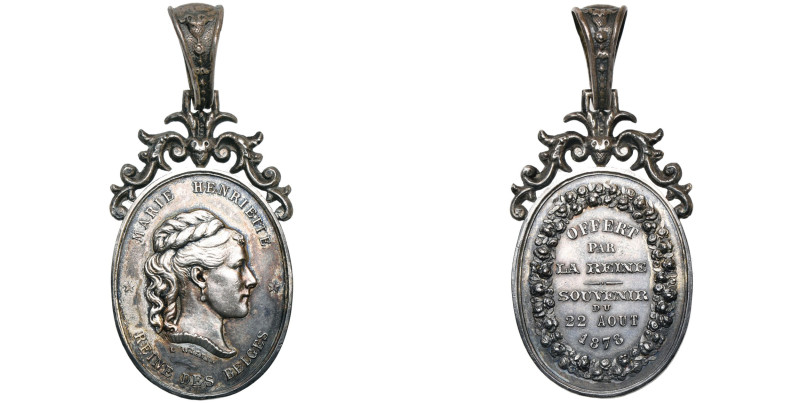 BELGIQUE, AR médaille, 1878, L. Wiener. Noces d'argent de la reine Marie-Henriet...