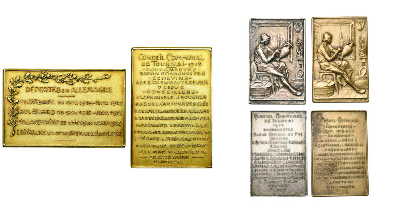 BELGIQUE, lot de 3 jetons du Conseil communal de Tournai par Devreese: 1913 (en ...