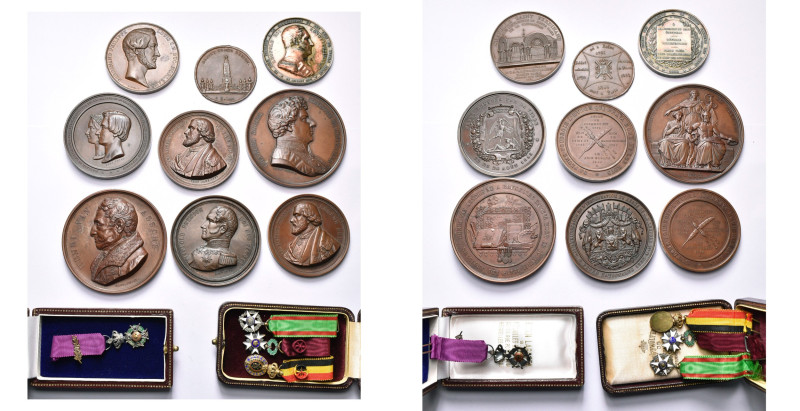 BELGIQUE, lot de 9 médailles: 1841, Henri Van Assche; 1845, Eugène Sue (2); 1848...