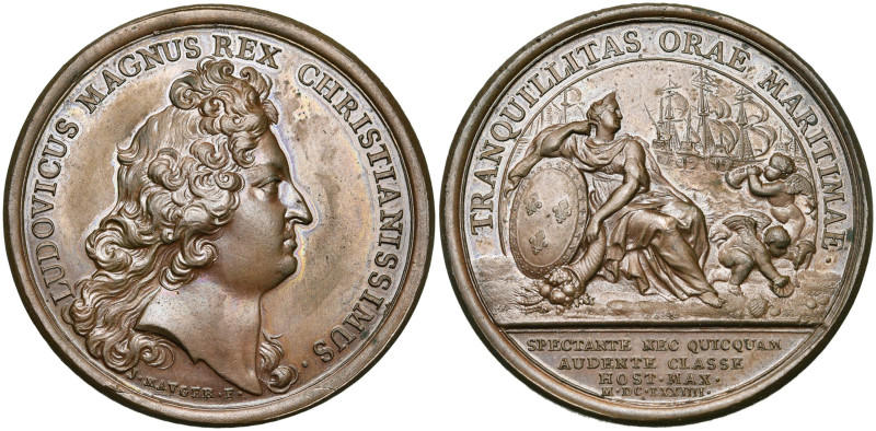 FRANCE, AE médaille, 1674, Mauger. Echec du débarquement hollandais à Belle-Ile....