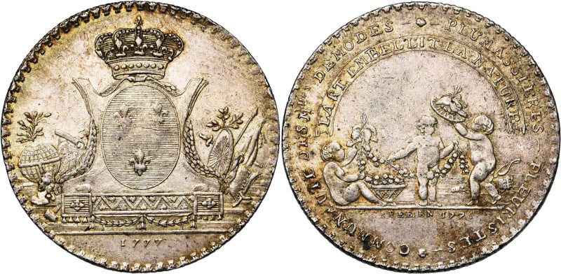 FRANCE, AR jeton, 1777. Communauté des marchandes de modes, plumassières et fleu...