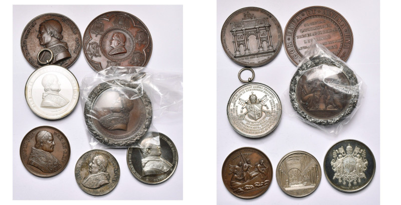 ITALIE, ETATS PONTIFICAUX, lot de 7 médailles de Pie IX: 1846, Election (étain, ...