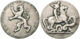 LUXEMBOURG, AR mat médaille, 1944, A. Trémont. Libération du Luxembourg. D/ Le lion du Luxembourg en plein champ. R/ Saint Georges terrassant le drago...
