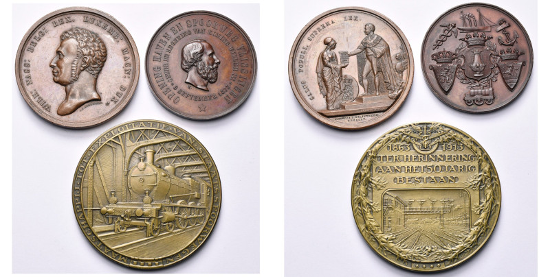 PAYS-BAS, lot de 3 médailles en bronze: 1815, Schouberg, Constitution du royaume...