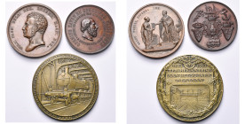 PAYS-BAS, lot de 3 médailles en bronze: 1815, Schouberg, Constitution du royaume des Pays-Bas; 1873, Van Kempen, Port et chemin de fer de Vlissingen; ...
