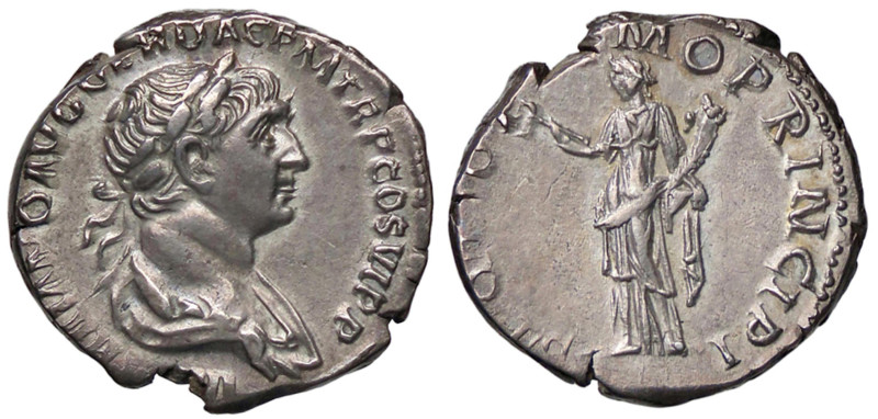 ROMANE IMPERIALI - Traiano (98-117) - Denario (AG g. 3,63) Delicata patina
SPL