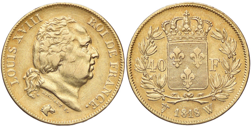 ESTERE - FRANCIA - Luigi XVIII (1814-1824) - 40 Franchi 1818 W Kr. 713.6 (AU g. ...