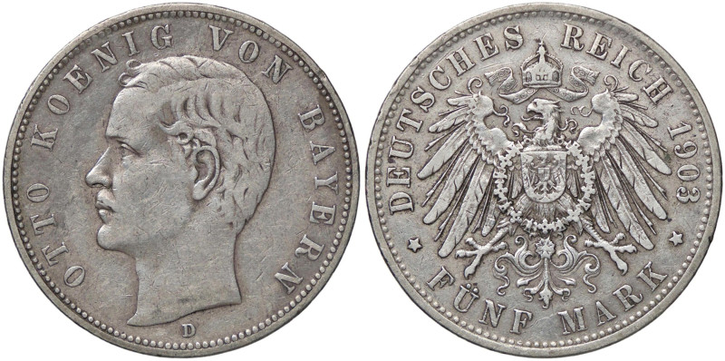 ESTERE - GERMANIA - BAVIERA - Otto (1886-1913) - 5 Marchi 1903 D Kr. 512 AG Segn...