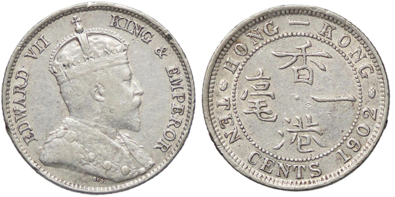 ESTERE - HONG KONG - Edoardo VII (1901-1910) - 10 Cents 1902 Kr. 13 AG Colpetto...