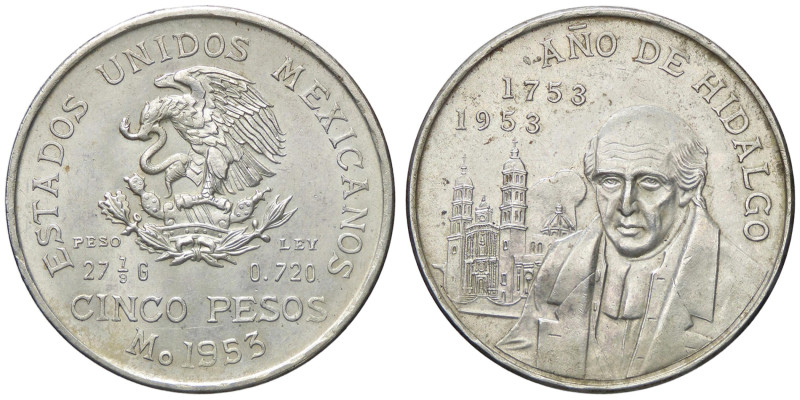 ESTERE - MESSICO - Repubblica (1823) - 5 Pesos 1953 - Hidalgo Kr. 468 AG
SPL