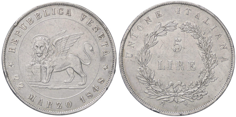 ZECCHE ITALIANE - VENEZIA - Governo Provvisorio (1848-1849) - 5 Lire 1848 - 22 M...