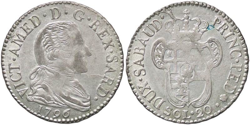 SAVOIA - Vittorio Amedeo III (1773-1796) - 20 Soldi 1796 Mont. 373 MI Buona arge...