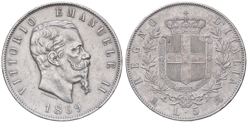 SAVOIA - Vittorio Emanuele II Re d'Italia (1861-1878) - 5 Lire 1869 M Pag. 489; ...