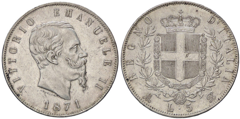 SAVOIA - Vittorio Emanuele II Re d'Italia (1861-1878) - 5 Lire 1871 M Pag. 492; ...