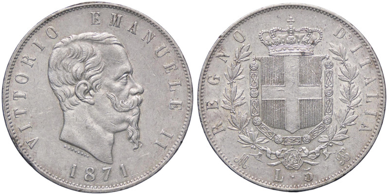 SAVOIA - Vittorio Emanuele II Re d'Italia (1861-1878) - 5 Lire 1871 M Pag. 492; ...