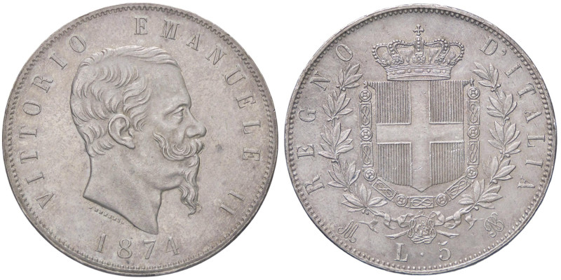 SAVOIA - Vittorio Emanuele II Re d'Italia (1861-1878) - 5 Lire 1874 M Pag. 498; ...