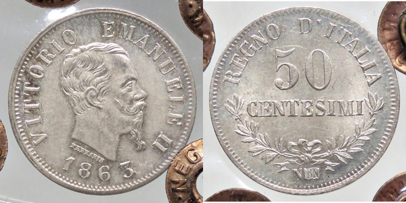 SAVOIA - Vittorio Emanuele II Re d'Italia (1861-1878) - 50 Centesimi 1863 N Valo...