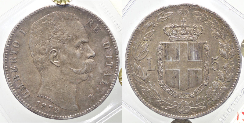 SAVOIA - Umberto I (1878-1900) - 5 Lire 1879 Pag. 590; Mont. 33 AG Sigillata Lup...