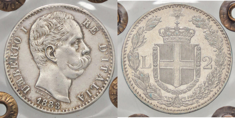 SAVOIA - Umberto I (1878-1900) - 2 Lire 1883 Pag. 593; Mont. 37 AG Sigillata Raf...