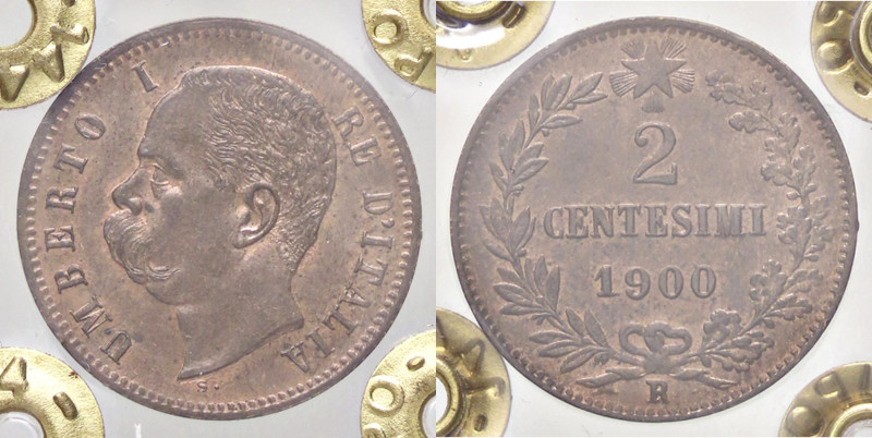 SAVOIA - Umberto I (1878-1900) - 2 Centesimi 1900 Pag. 624; Mont. 72 CU Sigillat...