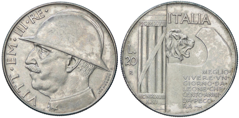 SAVOIA - Vittorio Emanuele III (1900-1943) - 20 Lire 1928 Elmetto Pag. 680; Mont...