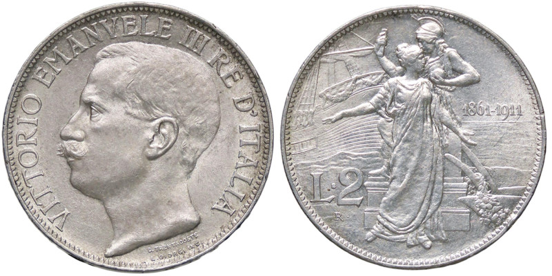 SAVOIA - Vittorio Emanuele III (1900-1943) - 2 Lire 1911 Cinquantenario Pag. 736...