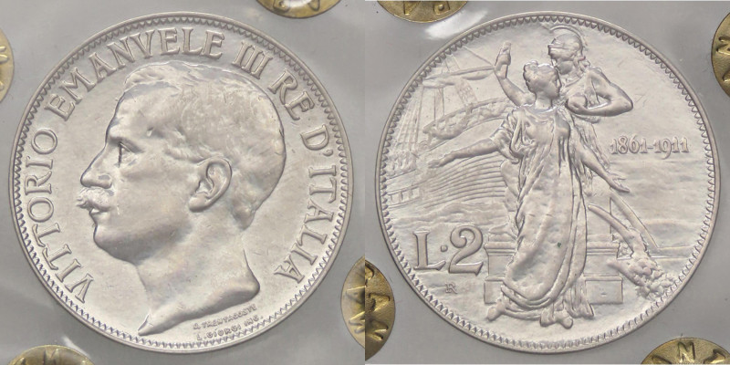 SAVOIA - Vittorio Emanuele III (1900-1943) - 2 Lire 1911 Cinquantenario Pag. 736...