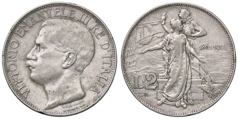 SAVOIA - Vittorio Emanuele III (1900-1943) - 2 Lire 1911 Cinquantenario Pag. 736...