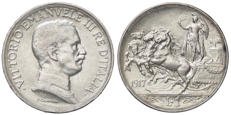 SAVOIA - Vittorio Emanuele III (1900-1943) - Lira 1917 Quadriga briosa Pag. 775;...