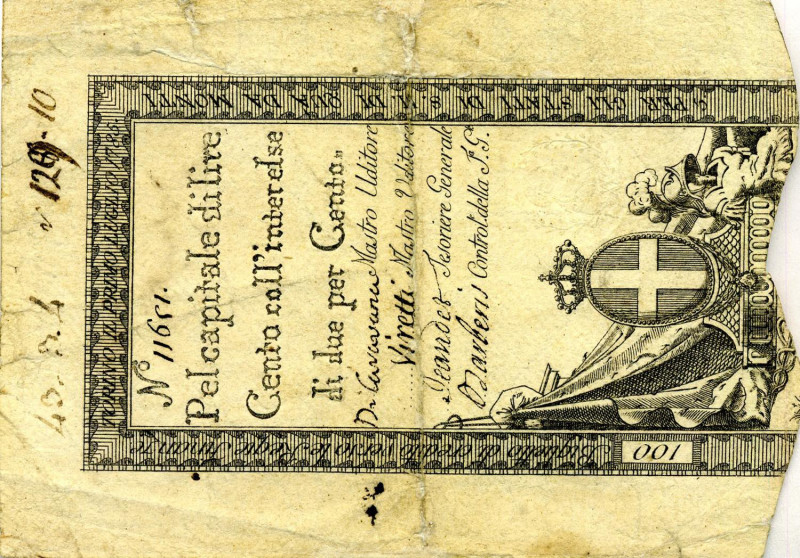 CARTAMONETA - SARDO-PIEMONTESE - Regie Finanze - 100 Lire 01/07/1785 - 6° tipo G...